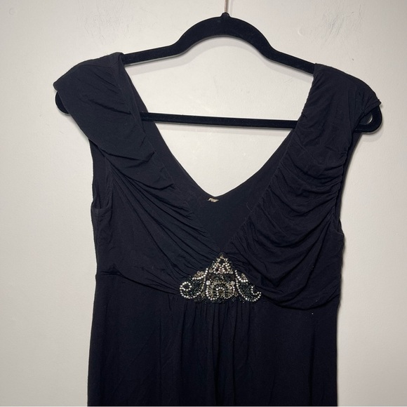 Vintage Y2K women’s black sleeveless ruched babydoll style tank top in size M - Picture 2 of 8